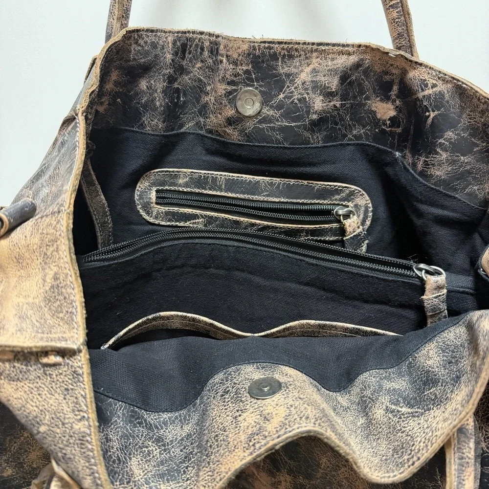 Bed Stu Handbag Black Lux Rustic Rockaway Leather Satchel Purse Tote Bag 18x12x6 - Picture 12 of 16